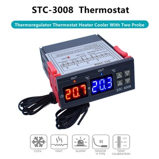 Bộ điều khiển nhiệt độ kỹ thuật số kép sts-3008 hai đầu ra rơle bộ điều chỉnh nhiệt đầu ra 12v 24v 220v