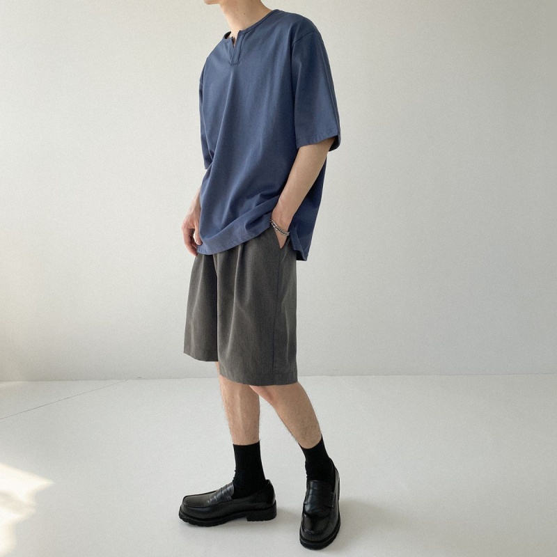 Áo Thun Nam Tay Ngắn Cổ Chữ V Màu Trơn Phong Cách Hàn Quốc Thời Trang Mùa Hè Mới