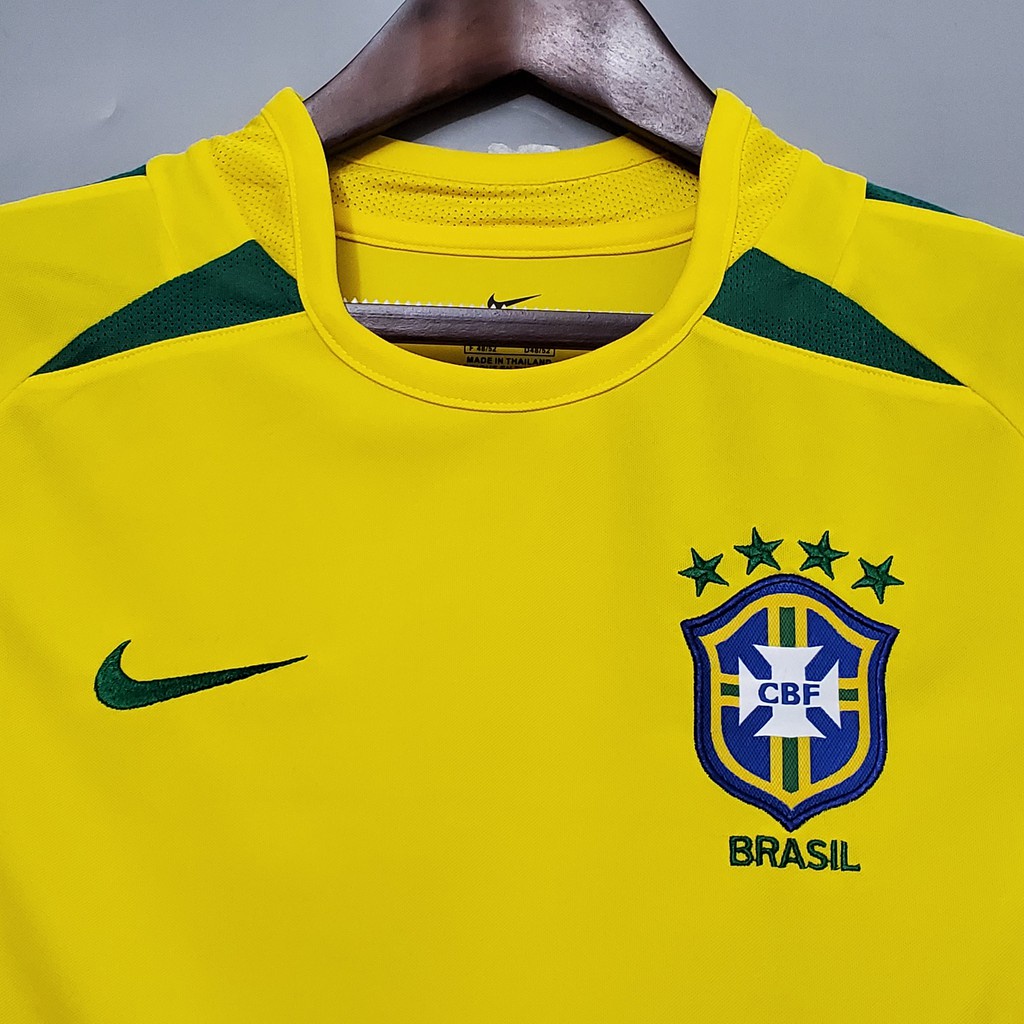 Áo Bóng Đá Ngắn Tay Phong Cách Retro Brazil 2002