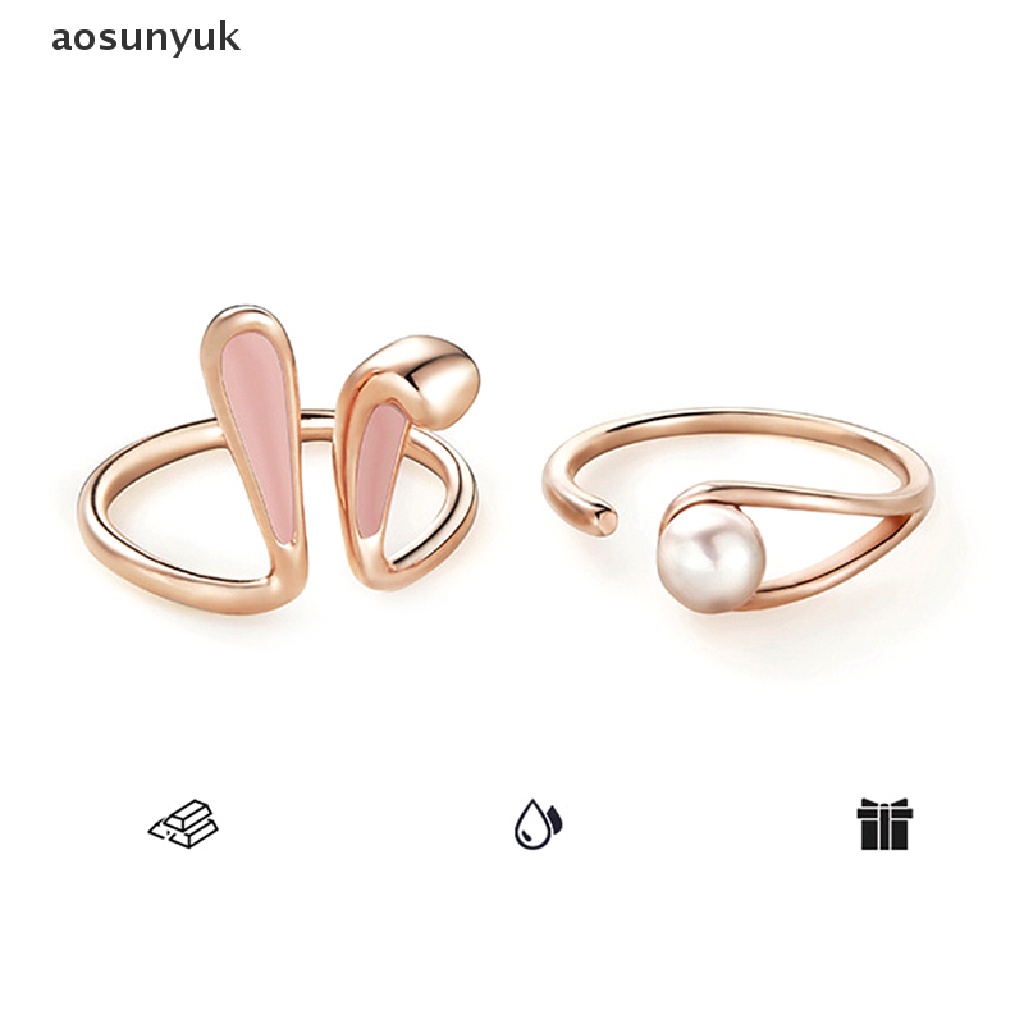 Aosunyuk Nhẫn Hở Hình Tai Thỏ Bằng Kim Loại Đính Đá Zircon Màu Trắng Dễ Thương Phong Cách Punk Thời Trang 2022 Cho Nam Và Nữ