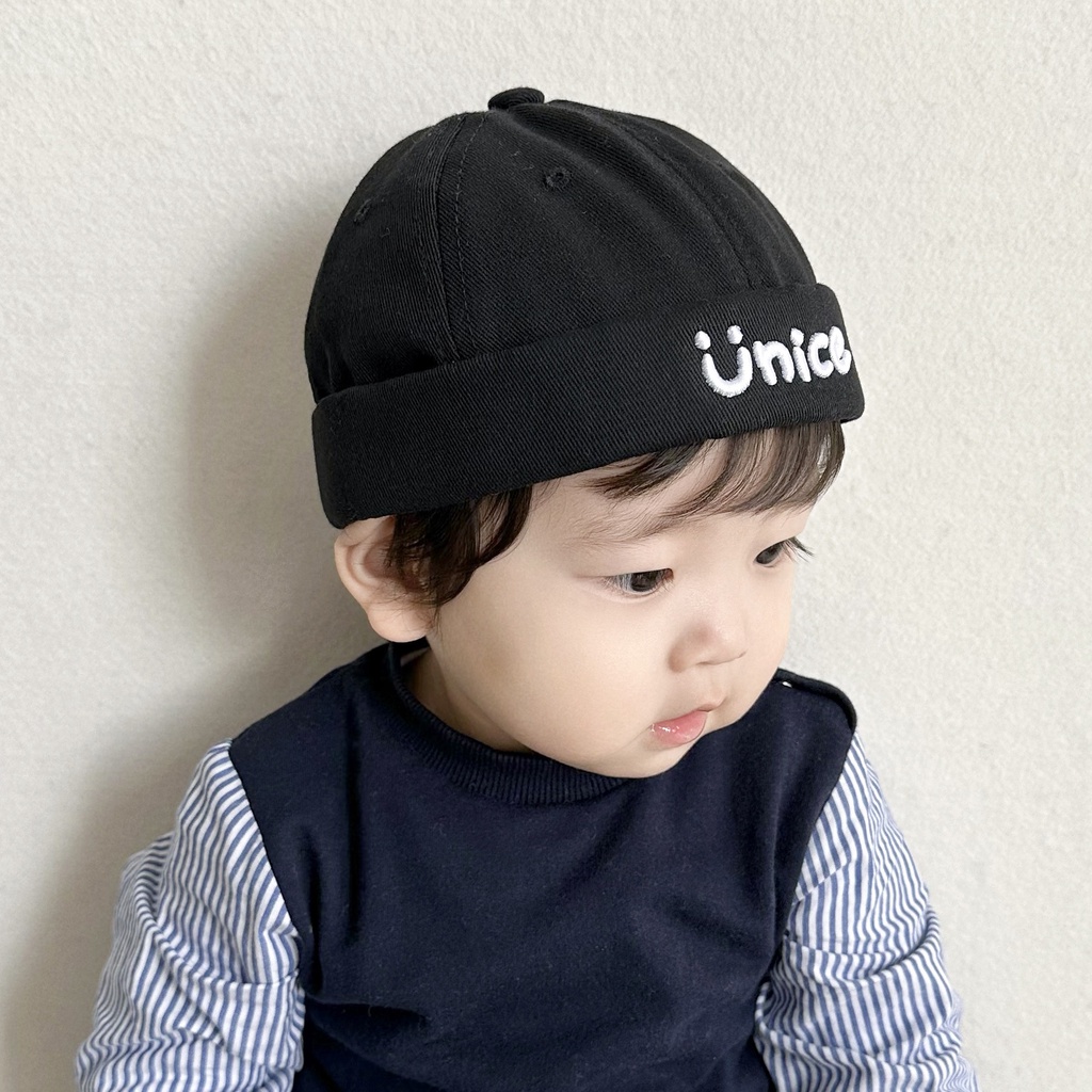 Mũ Quả Dưa Màu Trơn Thêu Chữ Phong Cách Hàn Quốc Đơn Giản Đa Năng Dành Cho Trẻ Em Mới