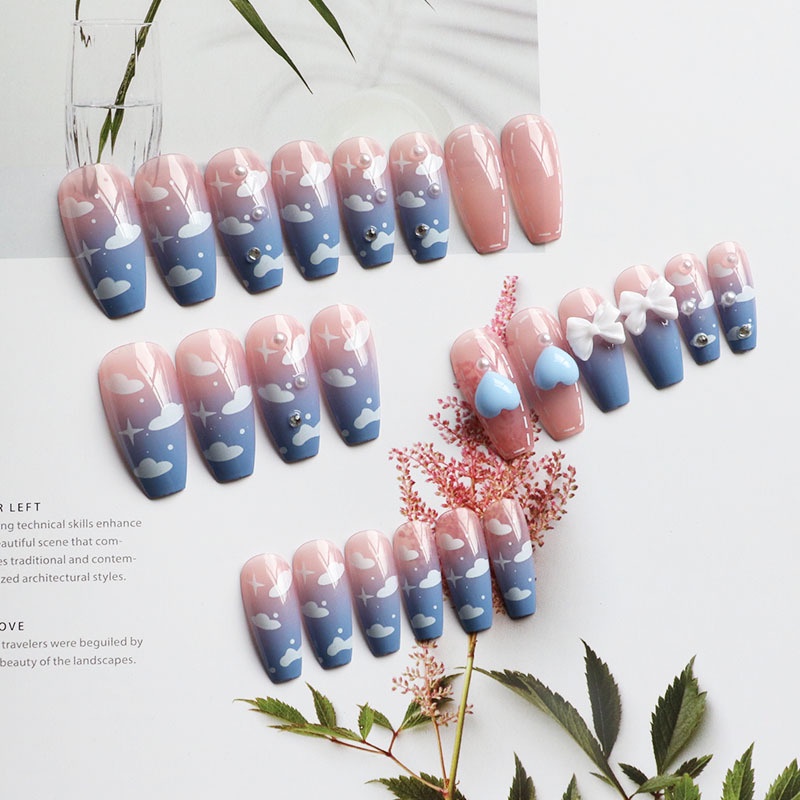 Miếng dán móng tay giả hình nơ đính kim cương giả màu trắng/ nơ hồng/ đen lấp lánh có thể tháo rời