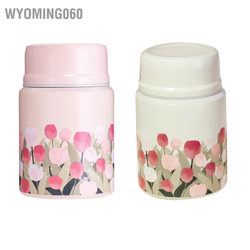 Wyoming060 Bình thực phẩm cách nhiệt Mẫu hoa Dung tích 450ML Hộp đựng đồ ăn trưa di động bằng thép không gỉ cho trường học