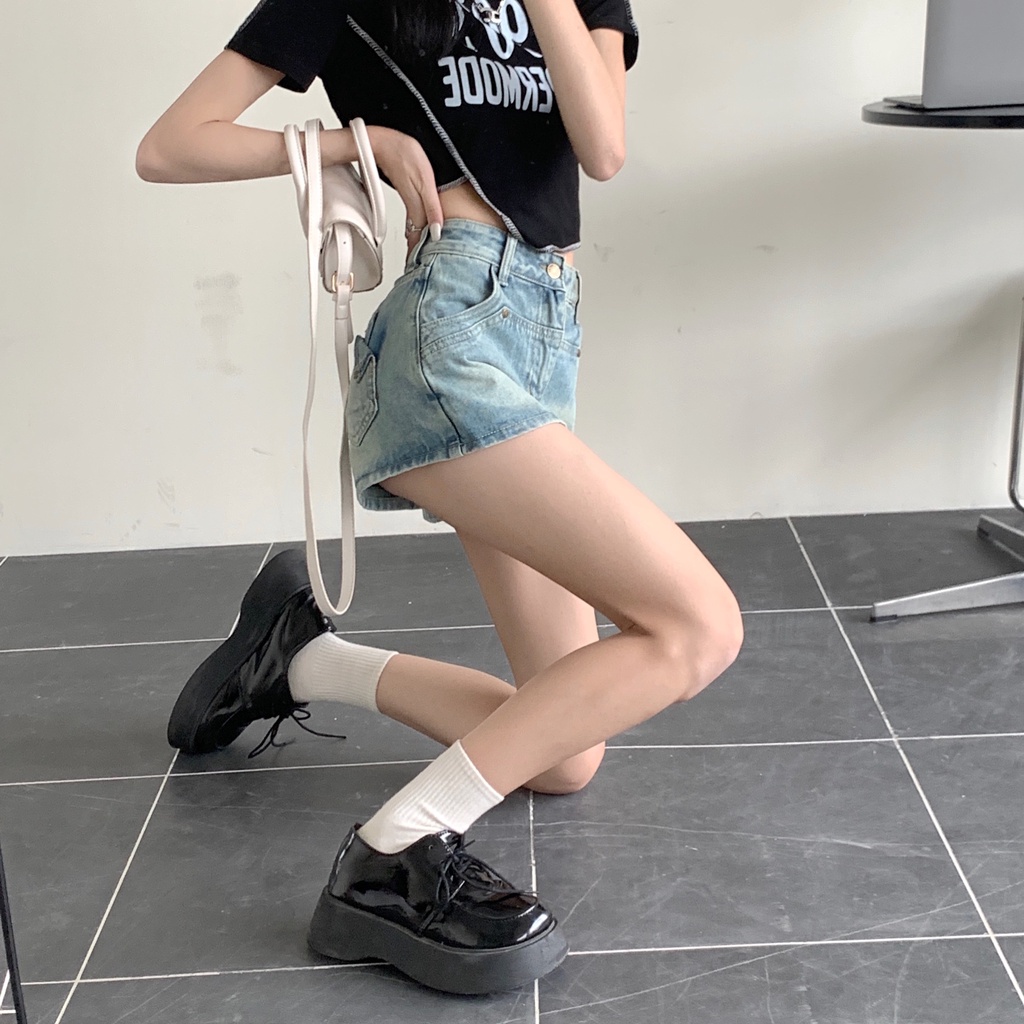 chân váy denim nữ，eo cao một dòng váy，Thời trang Hàn Quốc quần short váy bó hông gợi cảm