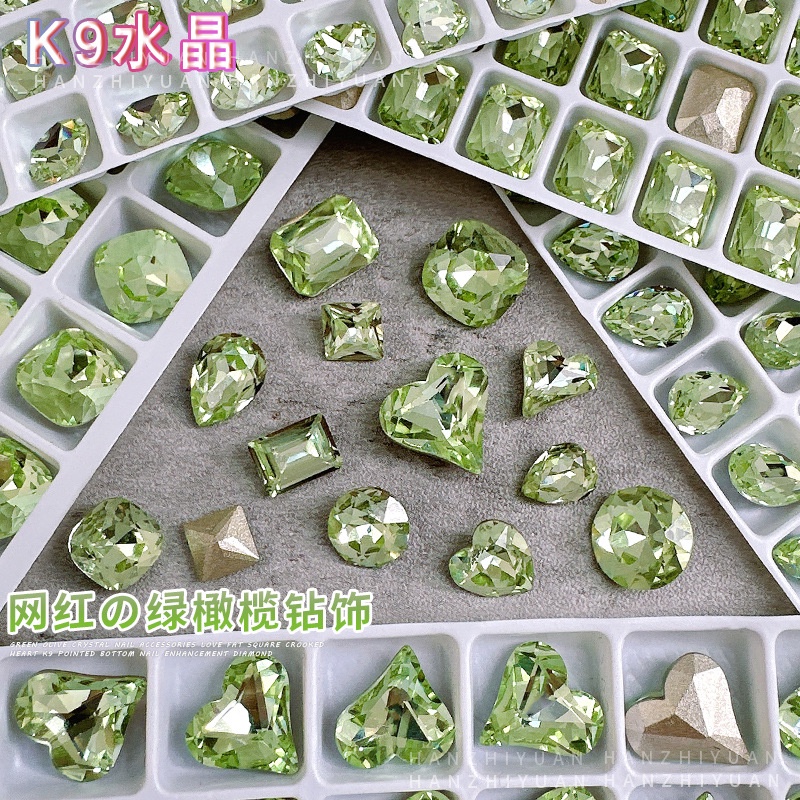 Túi 3 viên đá K9 màu xanh lá cây, phụ kiện Nail trang trí móng