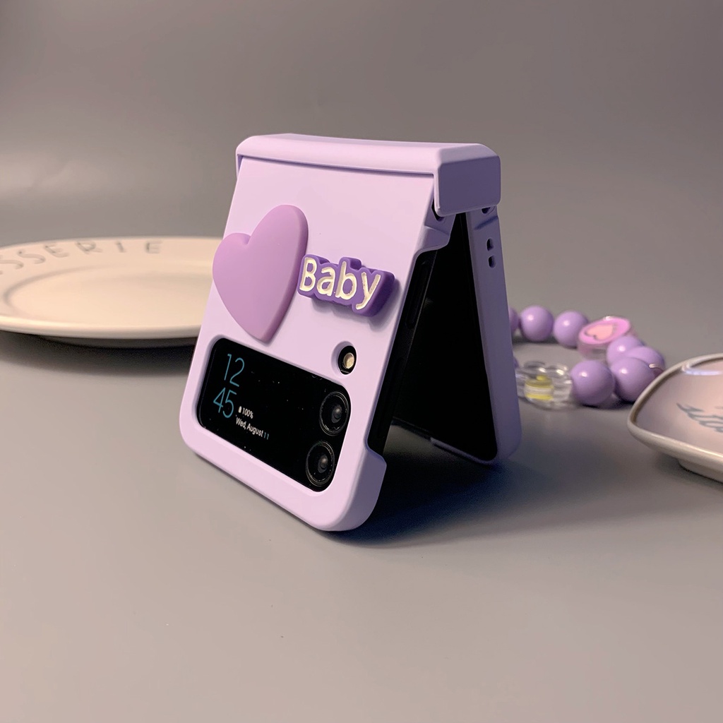 Ốp Điện Thoại Màu Tím in Hình Trái Tim 3 Trong 1 Cho Samsung Galaxy Z Flip 3 5G Z Flip 3 ZFlip 3 Z Flip4 ZFlip 4