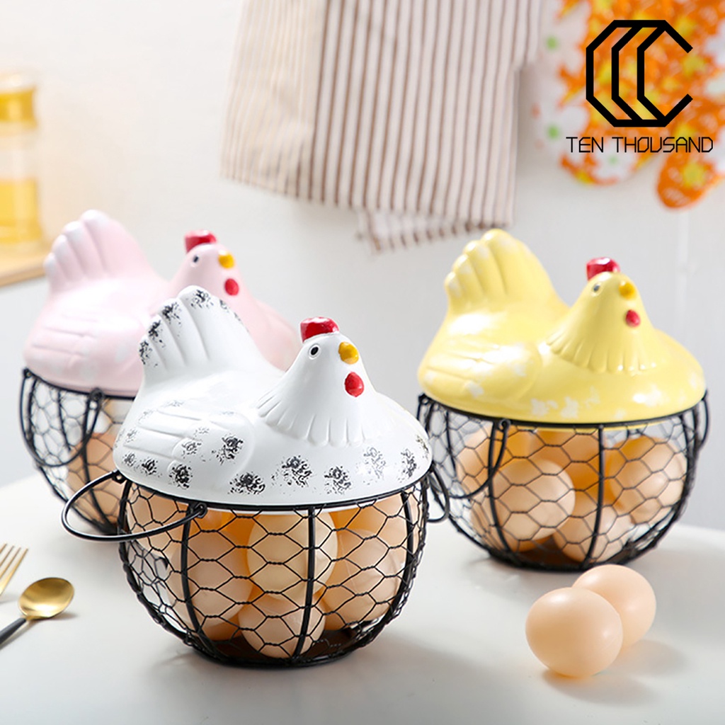 [TT]☼Egg Storage Basket Chicken Shape Decoration Iron Anti-slip Egg Storage Container for Kitchen