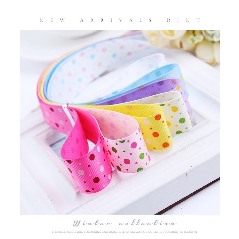 Ruy băng gân 22mm hoạ tiết chấm bi nhiều màu VHMART140