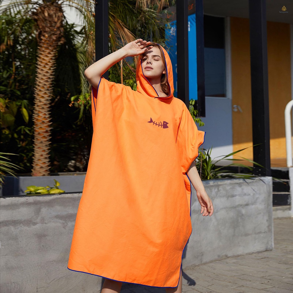 Khăn Tắm Đi Biển Bằng Sợi Microfiber Có Mũ Trùm Đầu Cho Người Lớn