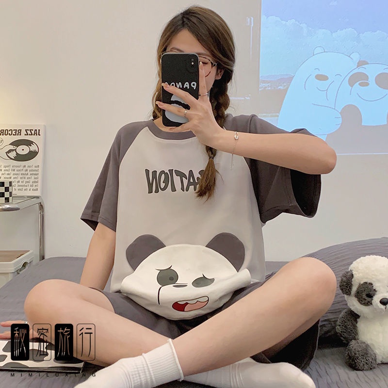 Bộ Đồ Ngủ Ngắn Tay Dáng Rộng In Hoạt Hình Mèo Doraemon Đáng Yêu Thời Trang Mùa Hè Cho Nữ