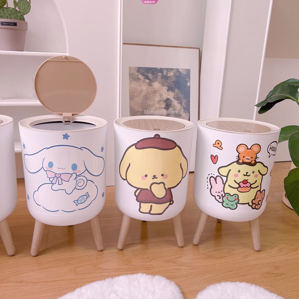 SANRIO Thùng Rác Nắp Lật Hình Tròn In Hình Cinnamoroll Kuromi My Melody Dễ Thương
