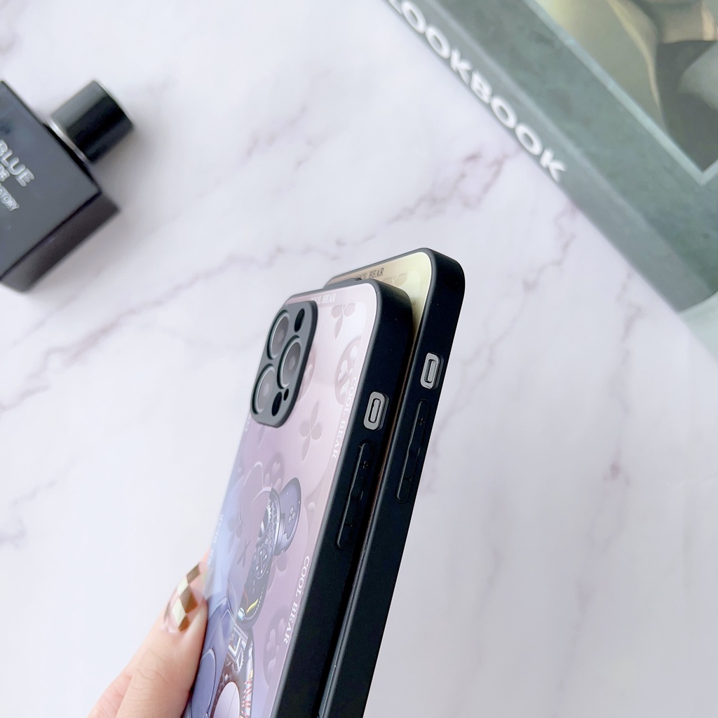 Ốp Điện Thoại Kính Cường Lực Viền tpu Dẻo In Hình Gấu Đơn Giản Thời Trang Cho iPhone 14 13 12 11 PRO MAX XR XS 7 8Plus