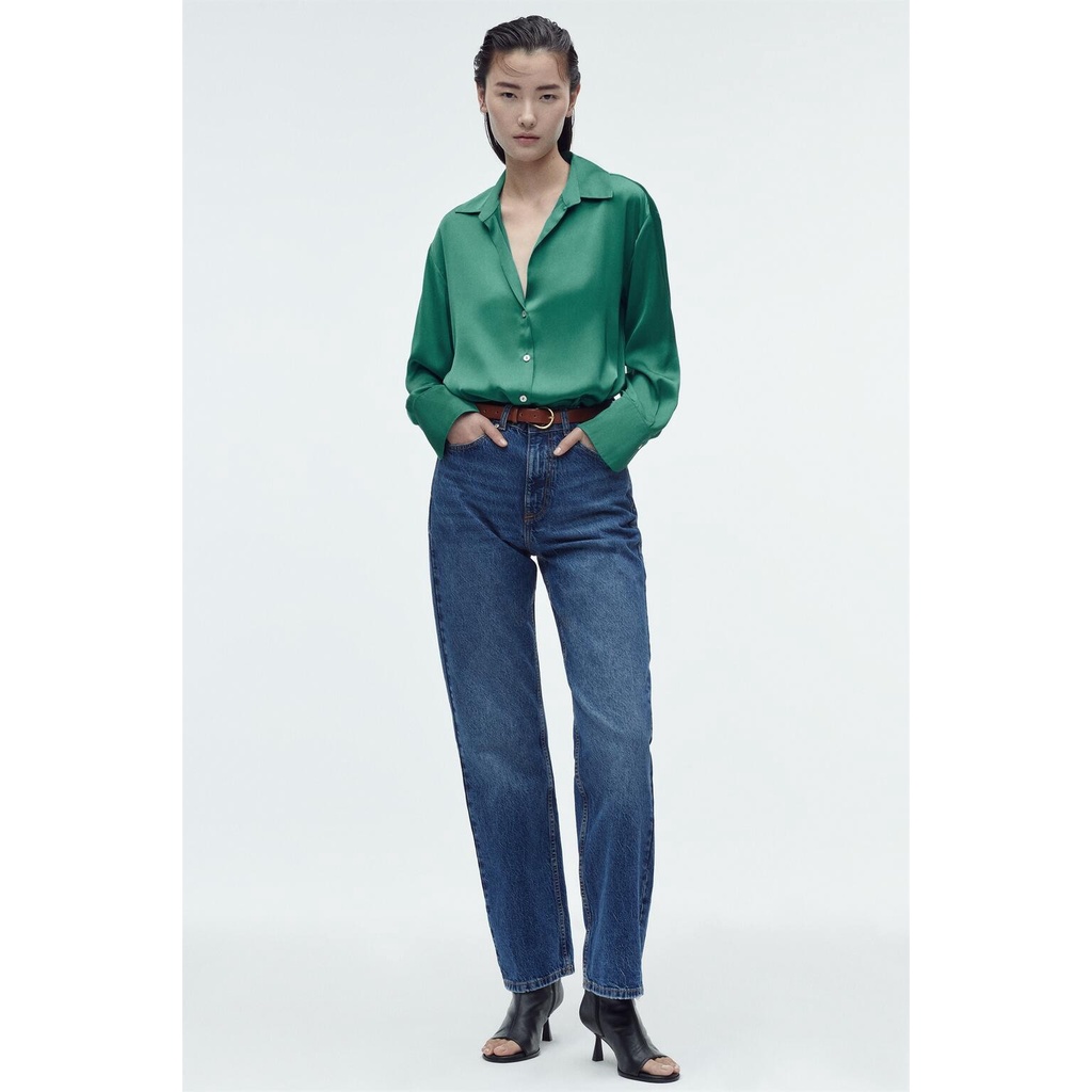 Zara Mùa Hè Áo Sơ Mi Xếp Nếp satin