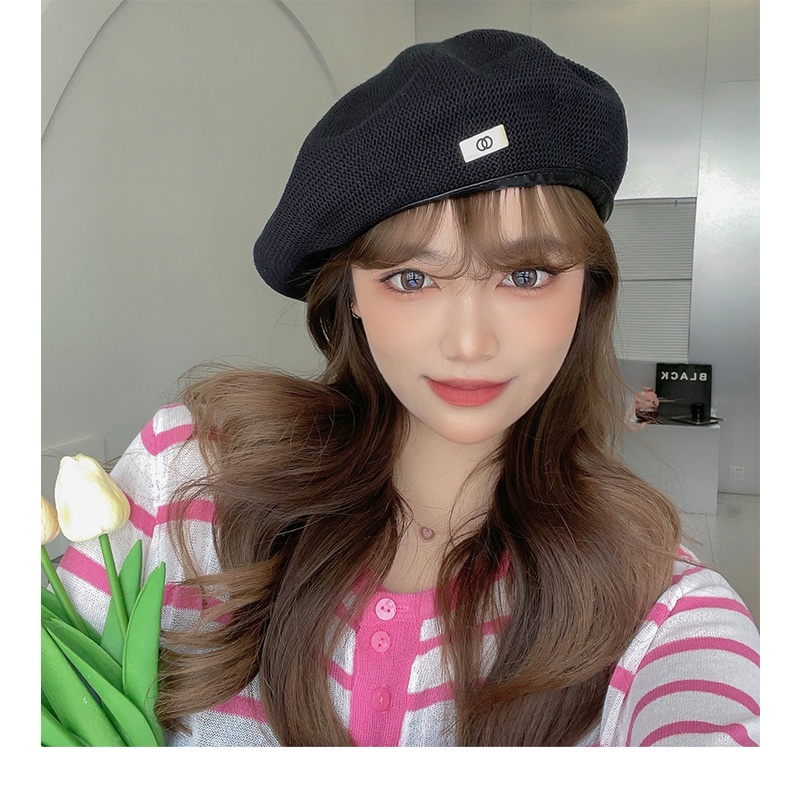 Mũ beret hè chất liệu lưới thông thoáng khí tag kim loại mới phong cách Hàn Quốc