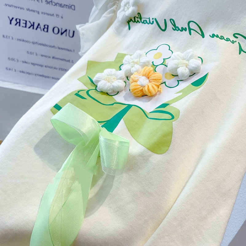 Đầm Thun Dài Thắt Nơ Tay Bay Ba Chiều Thời Trang Mùa Hè Mới Dành Cho Bé Gái 1-6 Tuổi