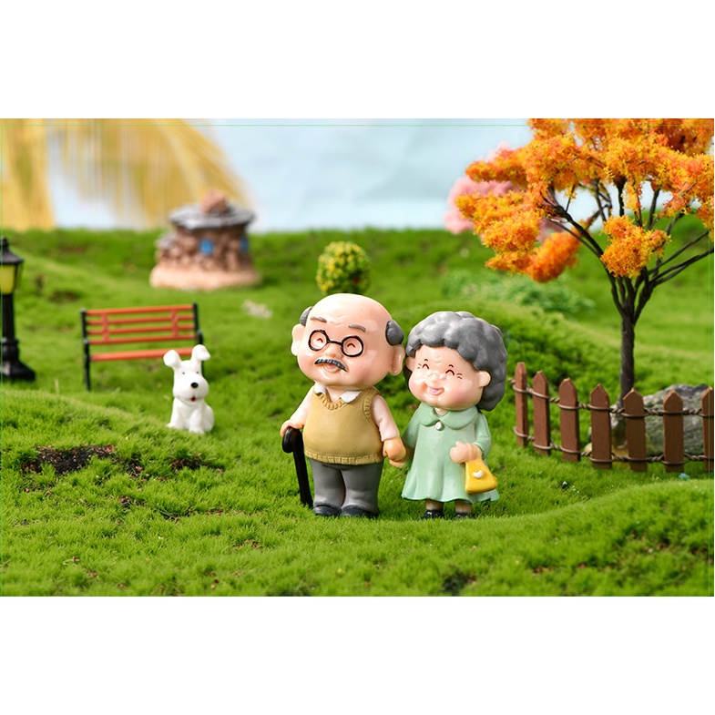 Mô Hình Tiểu Cảnh " Cặp Đôi Ông Bà Mini" Trang Trí Sen Đá, Sân Vườn/ Chậu Cây, DYI, Terrarium