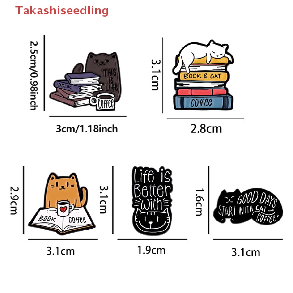Ghim Cài Áo Kim Loại Hình Mèo / Sách / Cà Phê Dễ Thương Dùng Làm Quà Tặng Cho Bé