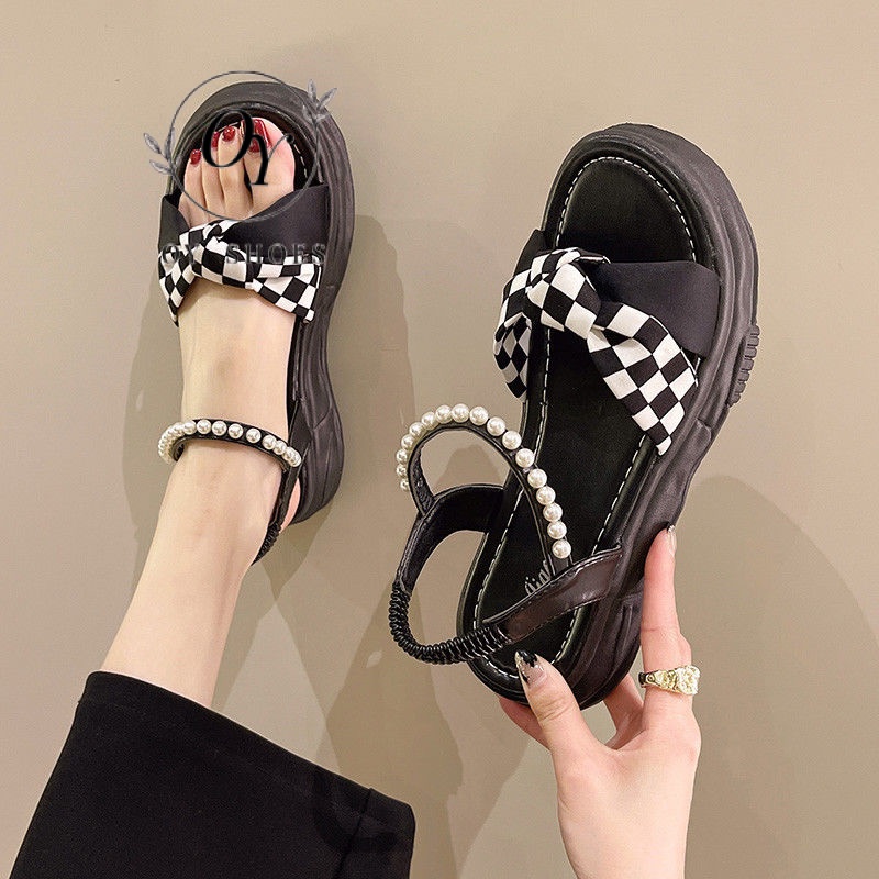 Xăng đan Đế Dày Đính Ngọc Trai Thời -Trang Mùa Hè 2023 sandals