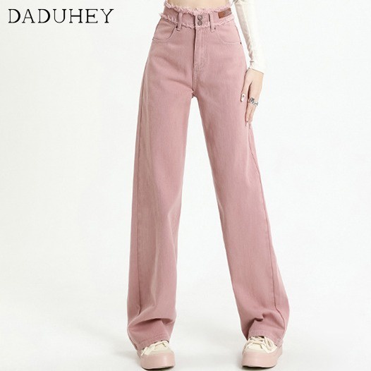 DaDuHey 2023 New Korean Version of Ulzzang Dirty Pink Jeans Niche High Waist Wide Leg Pants Large Size Trousers