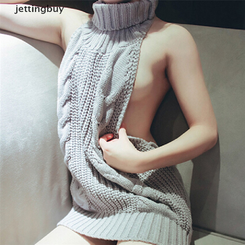Áo Sweater Dệt Kim Không Tay Hở Lưng Hóa Trang Anime Gợi Cảm Cho Nữ