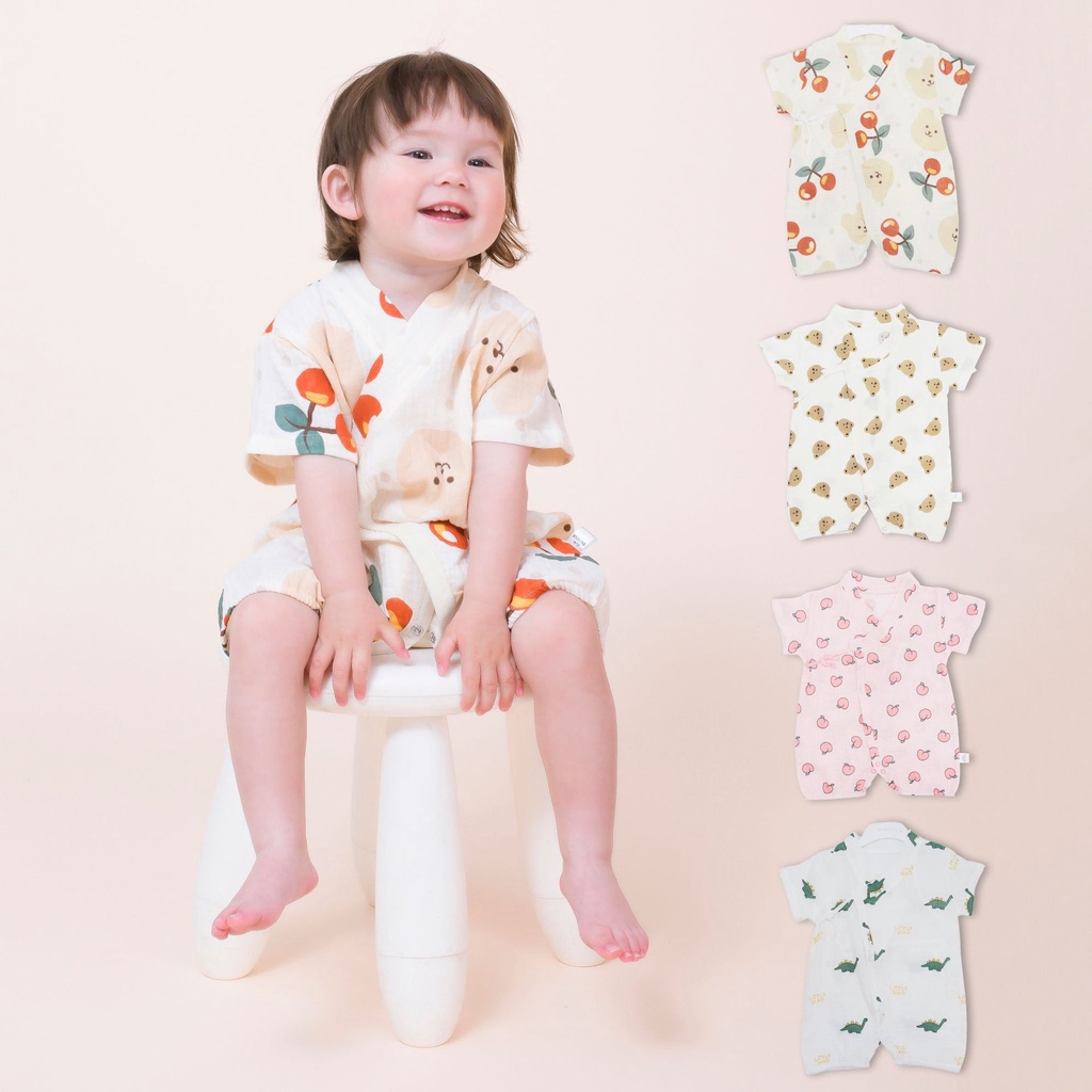 Bộ Đồ Ngủ Liền Thân Tay Ngắn In Hoạt Hình Dành Cho Bé Sơ Sinh