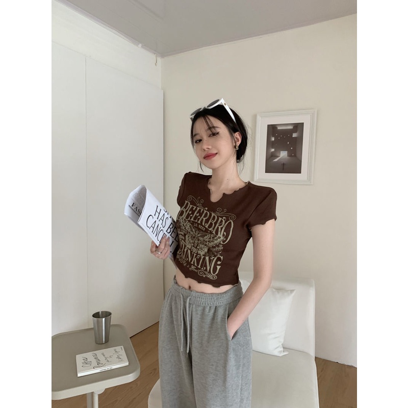 Áo Thun Ngắn Hở Rốn Dáng Ôm In Họa Tiết Vintage Thời Trang Mùa Hè Hàng Mới Dành Cho Bạn