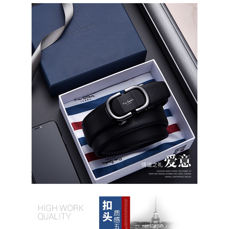 Thắt Lưng Nam Pierre Cardin J9A826Z-881105A Da bò Thật  Chính Hãng Dây nịt Nam Khóa Tự Động hộp quà tặng