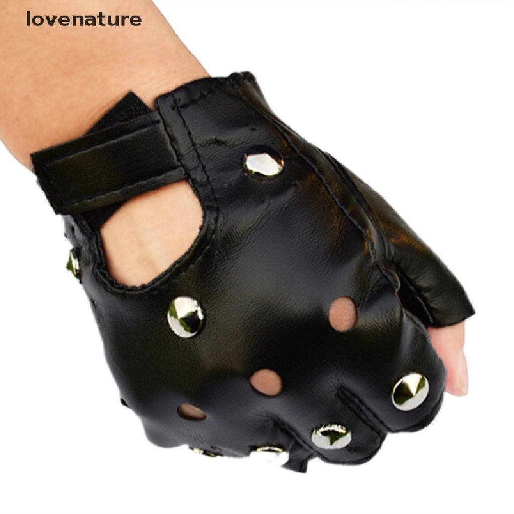 Leather Fingerless Short Gloves Black Rivets Stud Half Finger Mittens Fashion