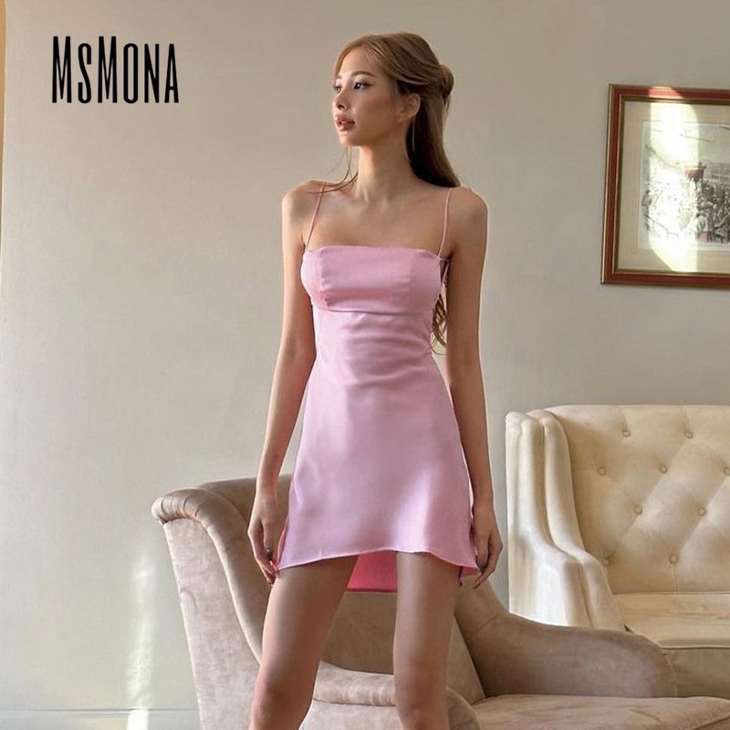 MsMona Đầm Hoa Lưng Cao Màu Trơn Thời Trang 2023 Gợi Cảm Cho Nữ