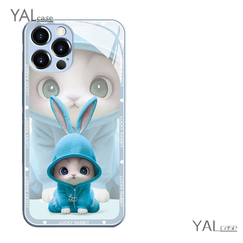 Ốp Điện Thoại Mặt Kính Hình Thỏ Cho Iphone 11promax 8plus 7plus xsmax 13Pro 14Promax 11 / 12 13promax