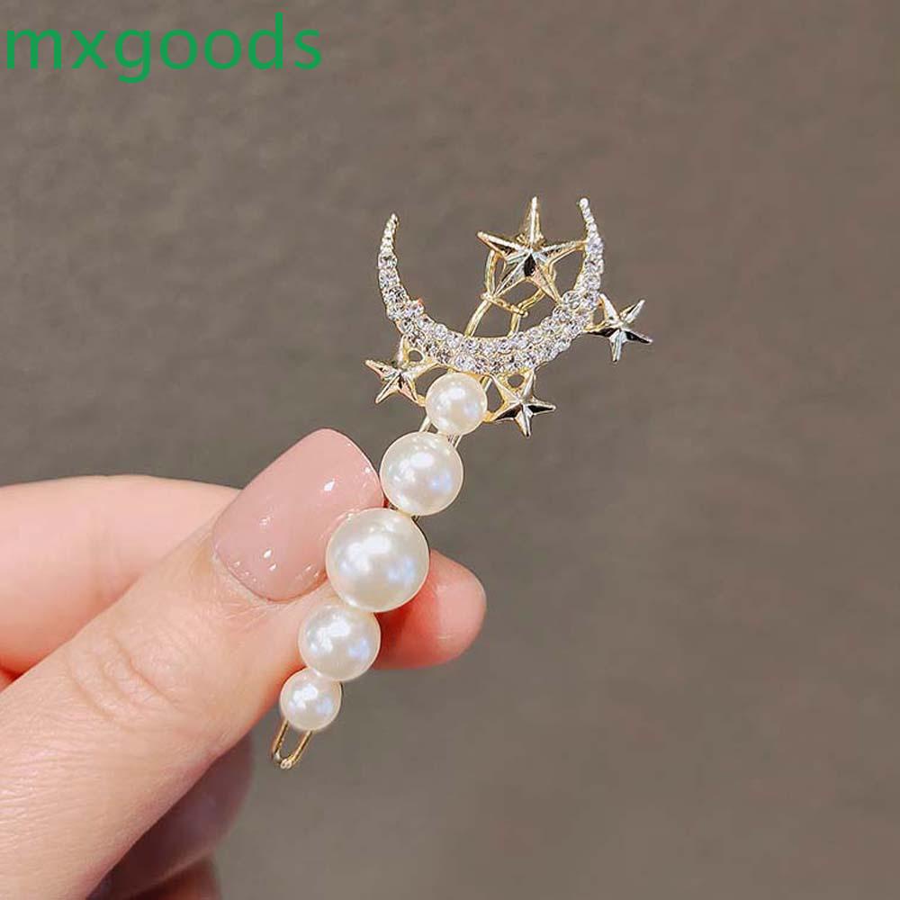 Kẹp Tóc Hình Trăng Sao Đính Ngọc Trai Đơn Giản Thanh Lịch