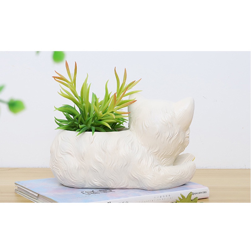 Chậu Cây Cảnh Bằng Gốm Sứ Hình Mèo Trắng Dễ Thương