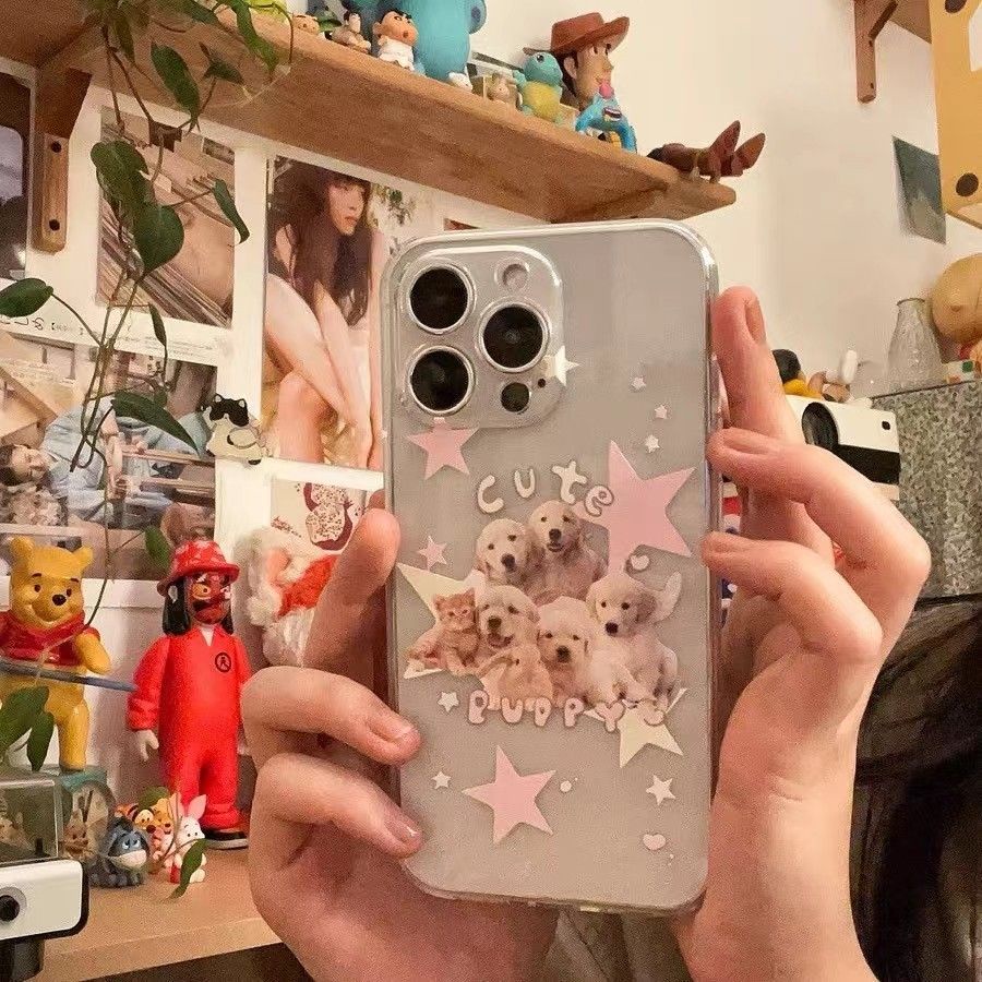 ✅Ốp Điện Thoại Mềm Trong Suốt Chống Sốc Hình Cún Và Ngôi Sao Cho iPhone13 / 14 11 12 xr 6p78pins