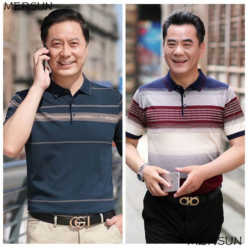 Áo Thun Lụa Lạnh Dáng Rộng Tay Ngắn Phong Cách Thời Trang Mới 2023 Dành Cho Nam Giới Độ Tuổi Trung Niên 2023