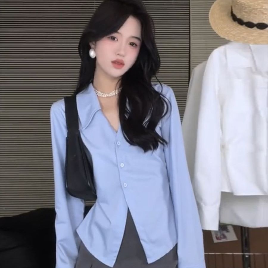 COZOKC Áo Sơ Mi Dài Tay Cổ Chữ V Thời Trang Dành Cho Nữ