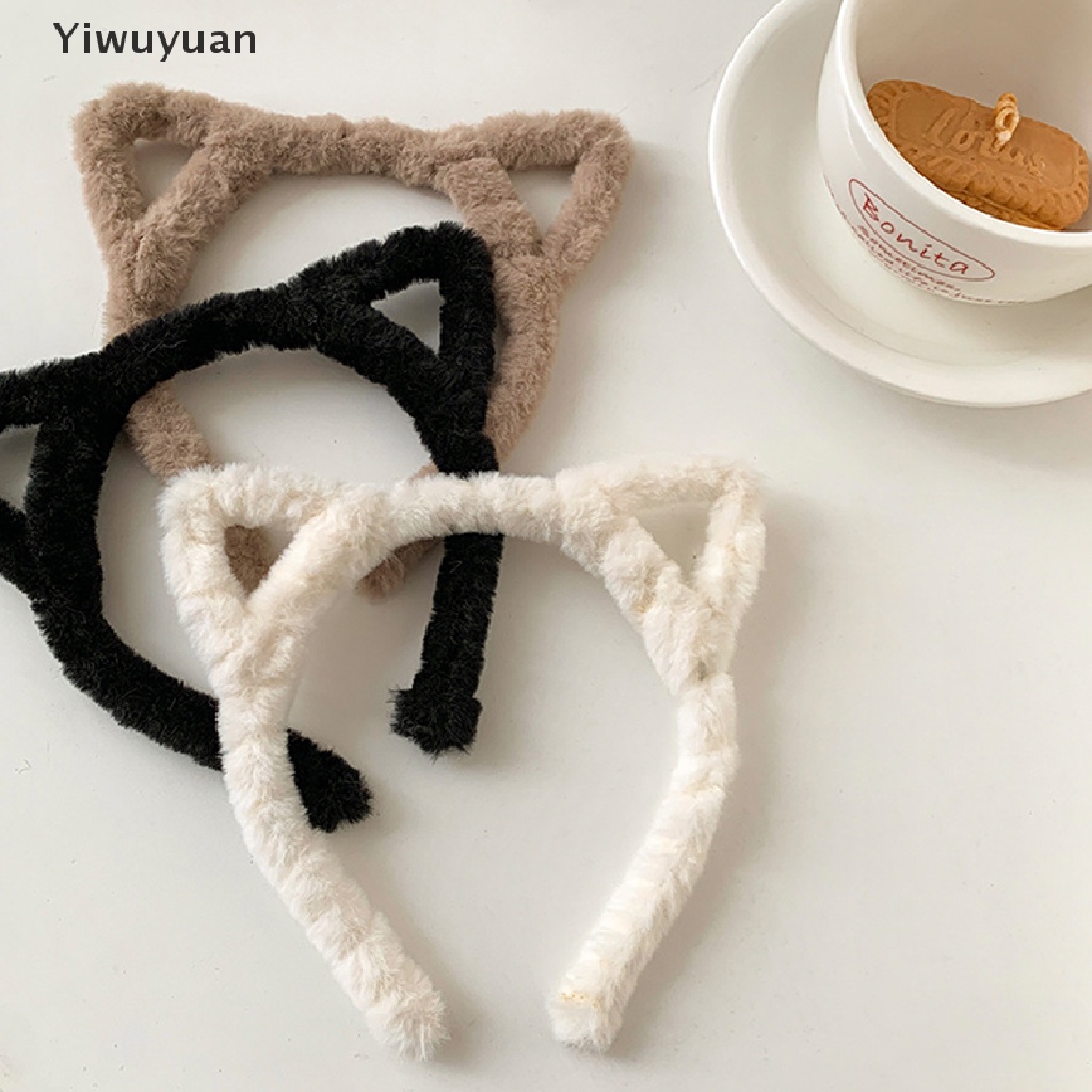 < Yiwuyuan > Băng Đô Cài Tóc Bằng Len Nhung Lông Nhung Tai Mèo Thời Trang Thu Đông Dành Cho Nữ Rửa Mặt