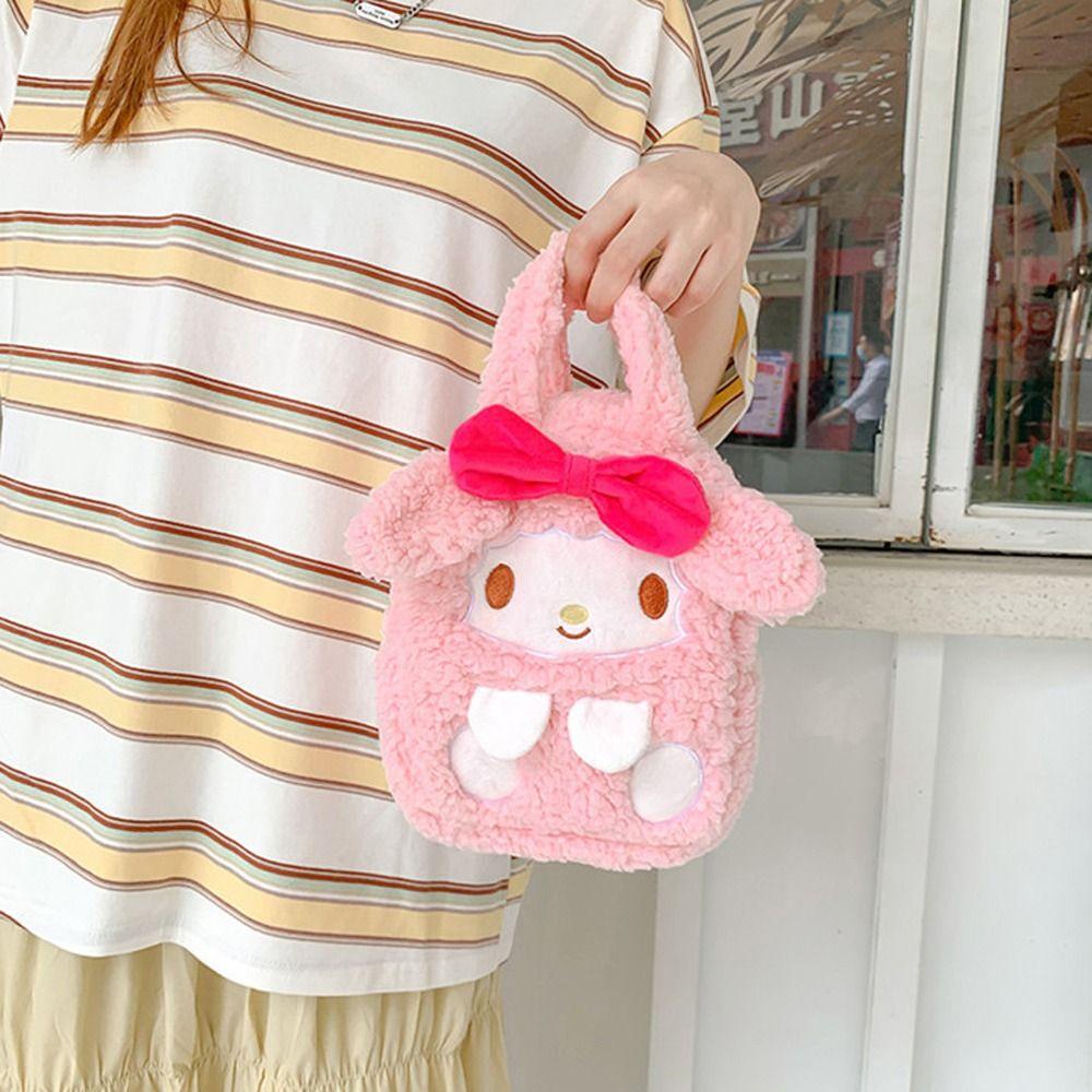 Túi Đựng Mỹ Phẩm Cầm Tay Họa Tiết Kuromi Hoạt Hình Melody Nhồi Bông Lấp Lánh Sức Chứa Lớn