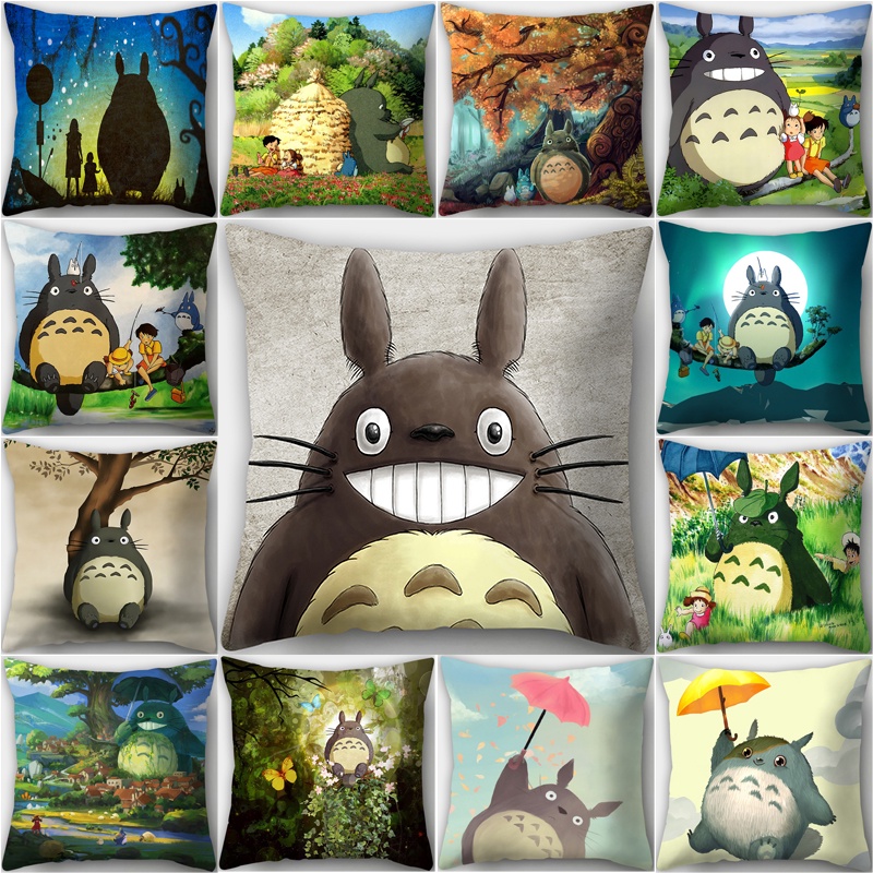 Vỏ Gối Hình Vuông Bằng Polyeste In Họa Tiết Hoạt Hình Totoro Dễ Thương Trang Trí Nhà Cửa