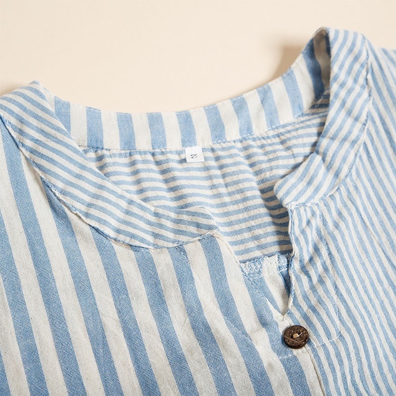 Áo Sơ Mi Kẻ Sọc Cổ V Thời Trang Mùa Hè Dành Cho Nữ