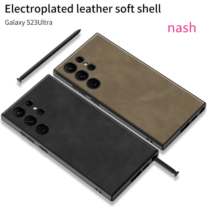 Ốp Điện Thoại Da Nam Châm Mạ Màu Trơn Chống Sốc Bảo Vệ Lens Cho Samsung Galaxy S23 Ultra S23 +