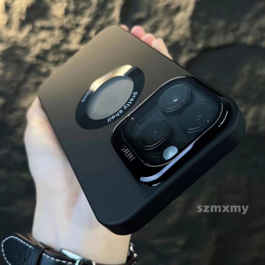 Ốp Điện Thoại Nhựa Cứng Màu Đen Có Khuyên Hút Nam Châm Bảo Vệ Camera Cho Iphone 14 13 Pro Max