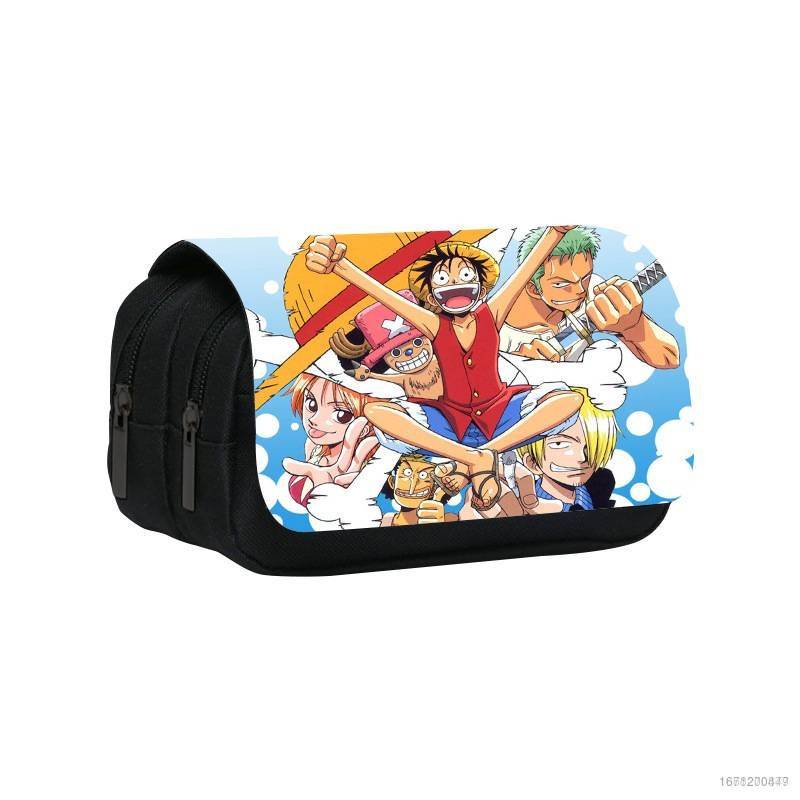 Túi Đựng Bút Hai Ngăn Sức Chứa Lớn Có Khóa Kéo Họa Tiết One Piece Luffy Ace Skull Cho Học Sinh