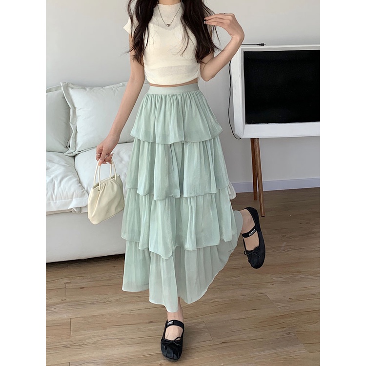 Chân Váy Chữ A Lưng Cao Xếp Tầng Phong Cách Mùa Hè Mới Cho Nữ