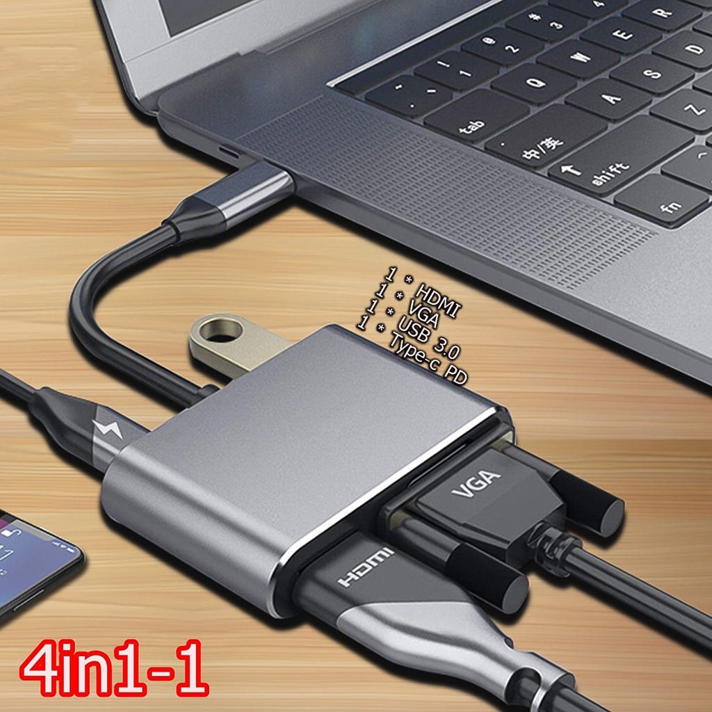 Cáp chuyển đổi Usb Type-C To USB-C HDMI Vinetteam độ phân giải 4K , VGA USB 3.0, 4 trong 1, hỗ trợ SS MHL -dc4979