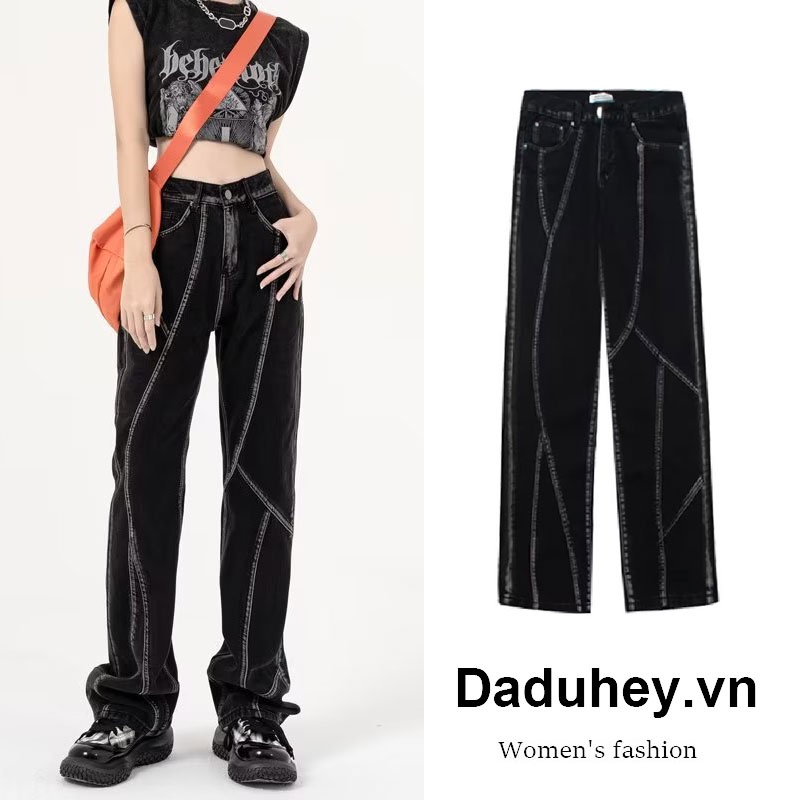 DaDuHey American Stitching Jeans Hip-hop Ins High Waist Niche WOMEN'S Trousers plus Size Straight Pants
