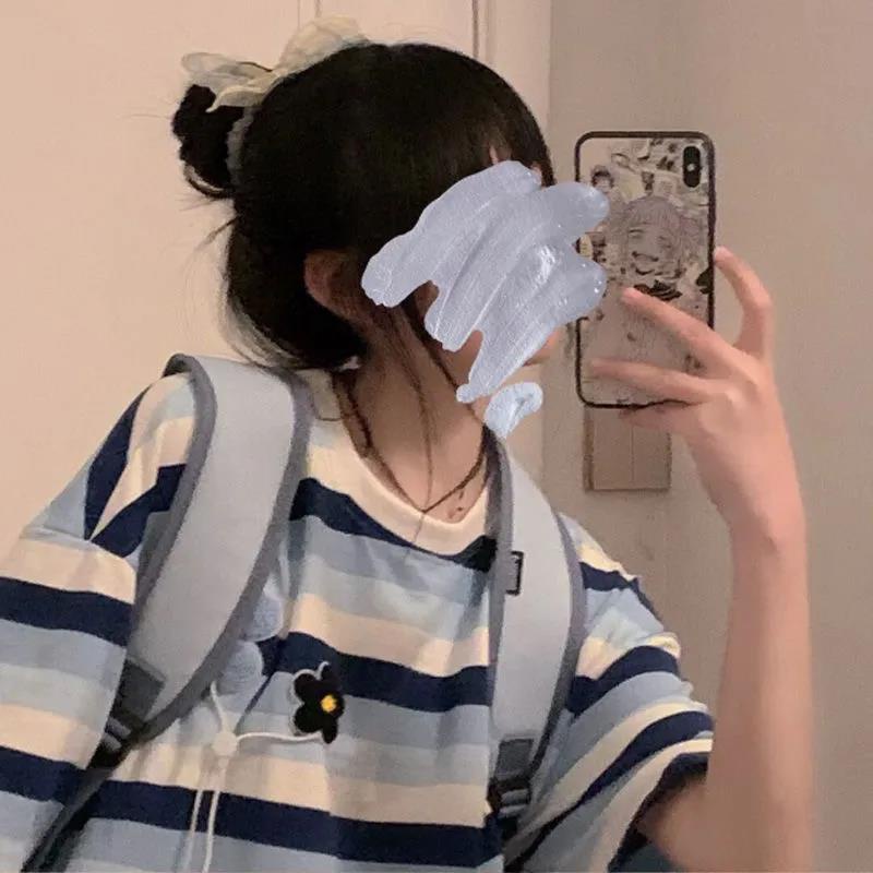 Áo Thun Tay Ngắn Dáng Rộng Họa Tiết Sọc Thêu Thiết Kế Mới Thời Trang Dành Cho Nữ