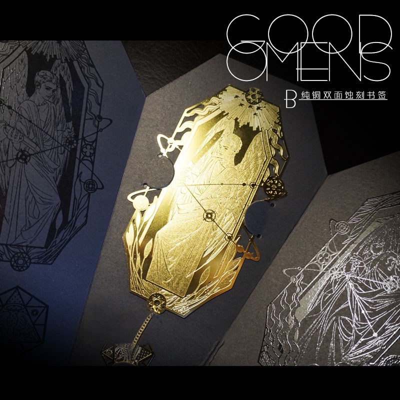 Good omens Bookmark kim loại hai mặt｜Món quà sáng tạo cho thiên thần và ác quỷ