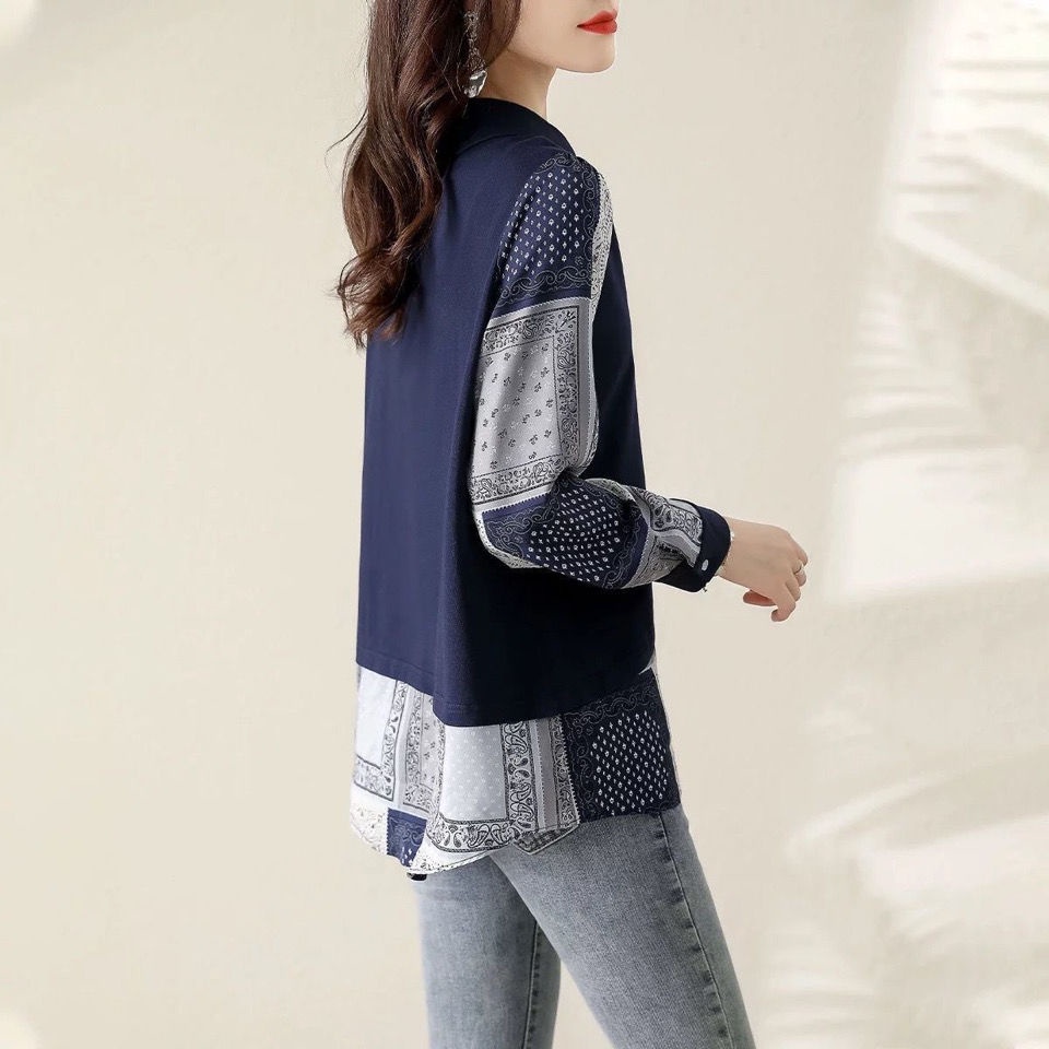 Áo Thun Mỏng Màu Xanh Navy Phong Cách Tối Giản Retro