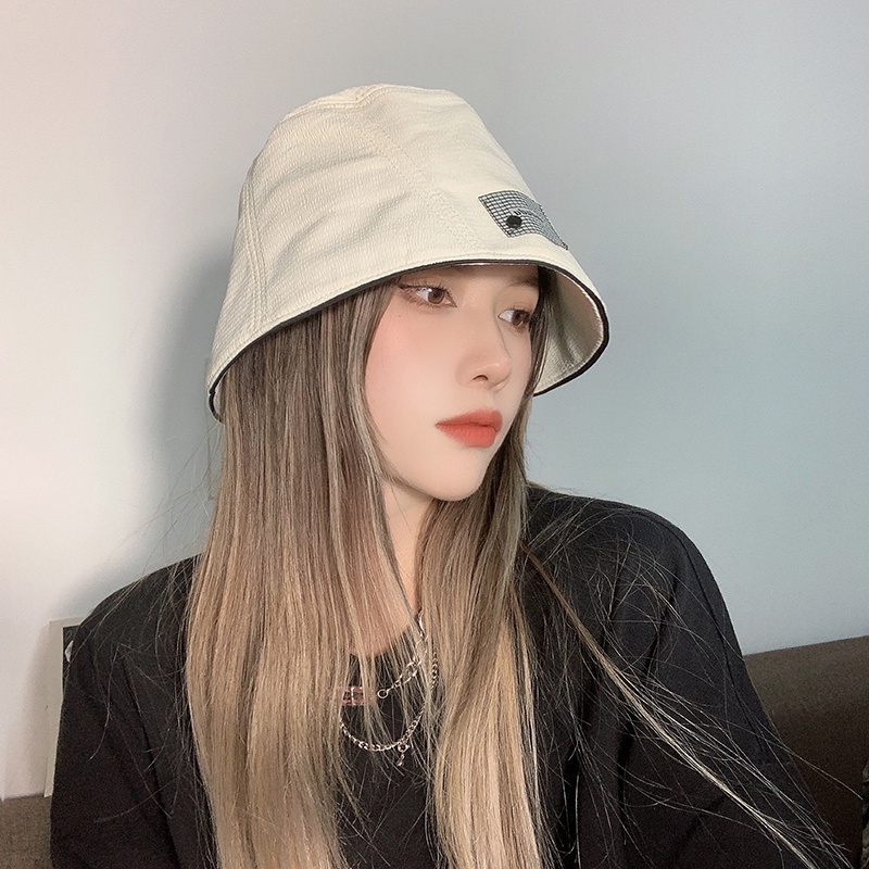 HMH® Mộc®Mũ bucket cải viền màu cá tính thêu tag vuông cá tính chống nắng dành cho nữ