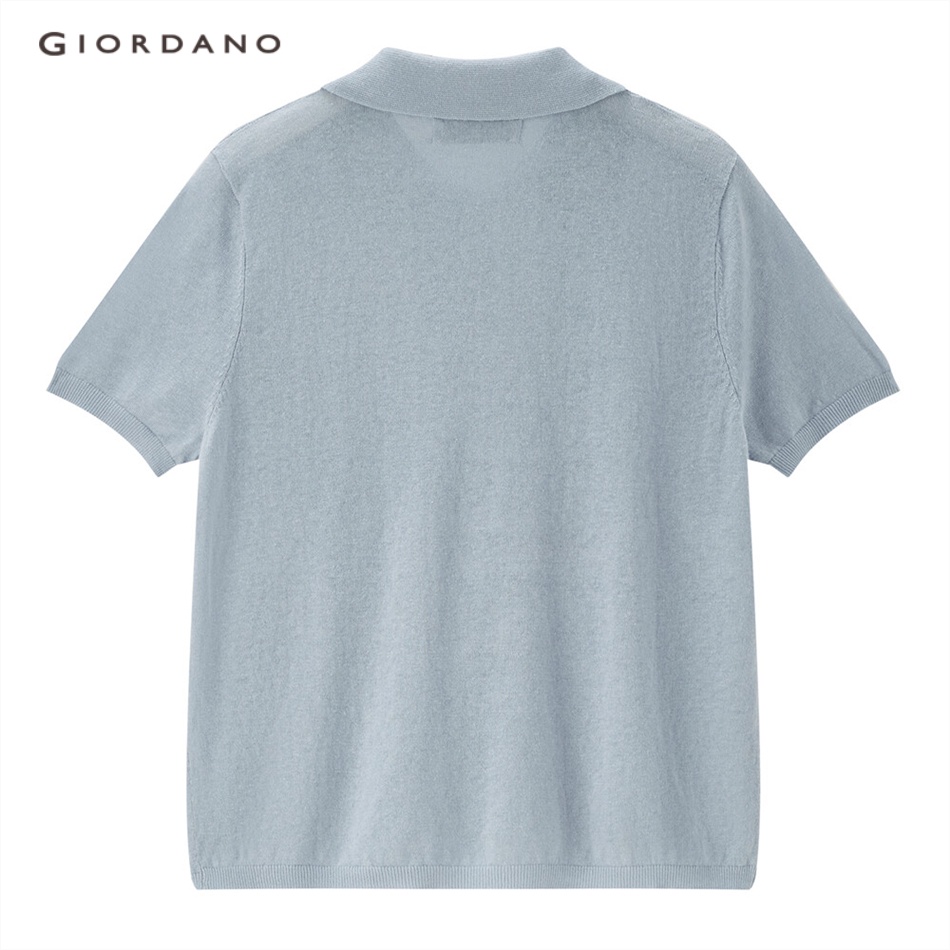 Áo len polo nữ GIORDANO 05353301 chất liệu đay cotton tay ngắn màu trơn thời trang